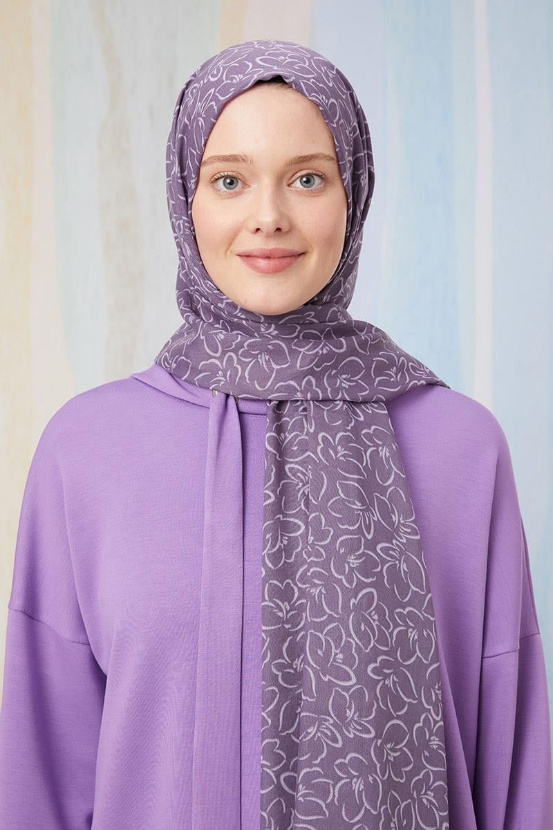 Fivescarf Menekşe Desenli Cotton Şal