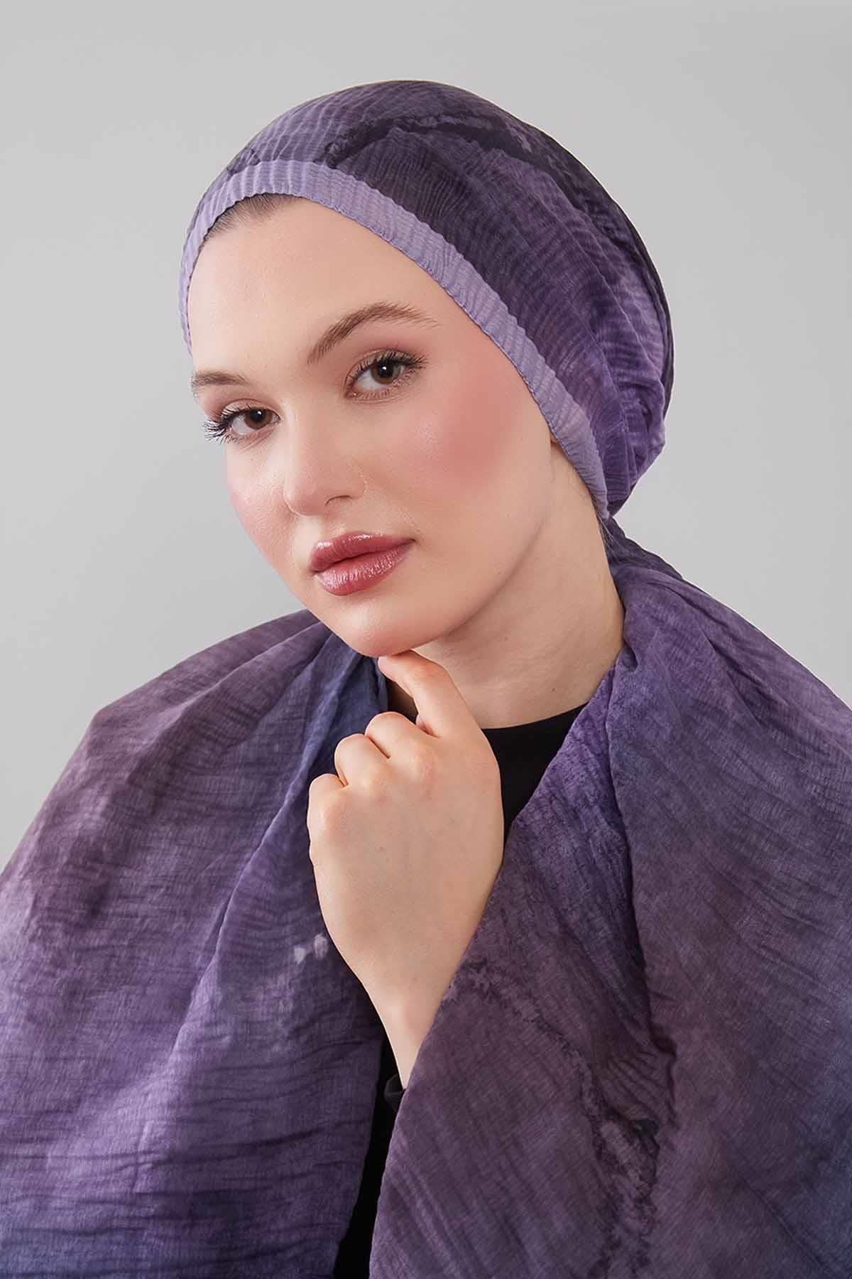 Fivescarf Menekşe Geçişli Müslin Cotton Şal