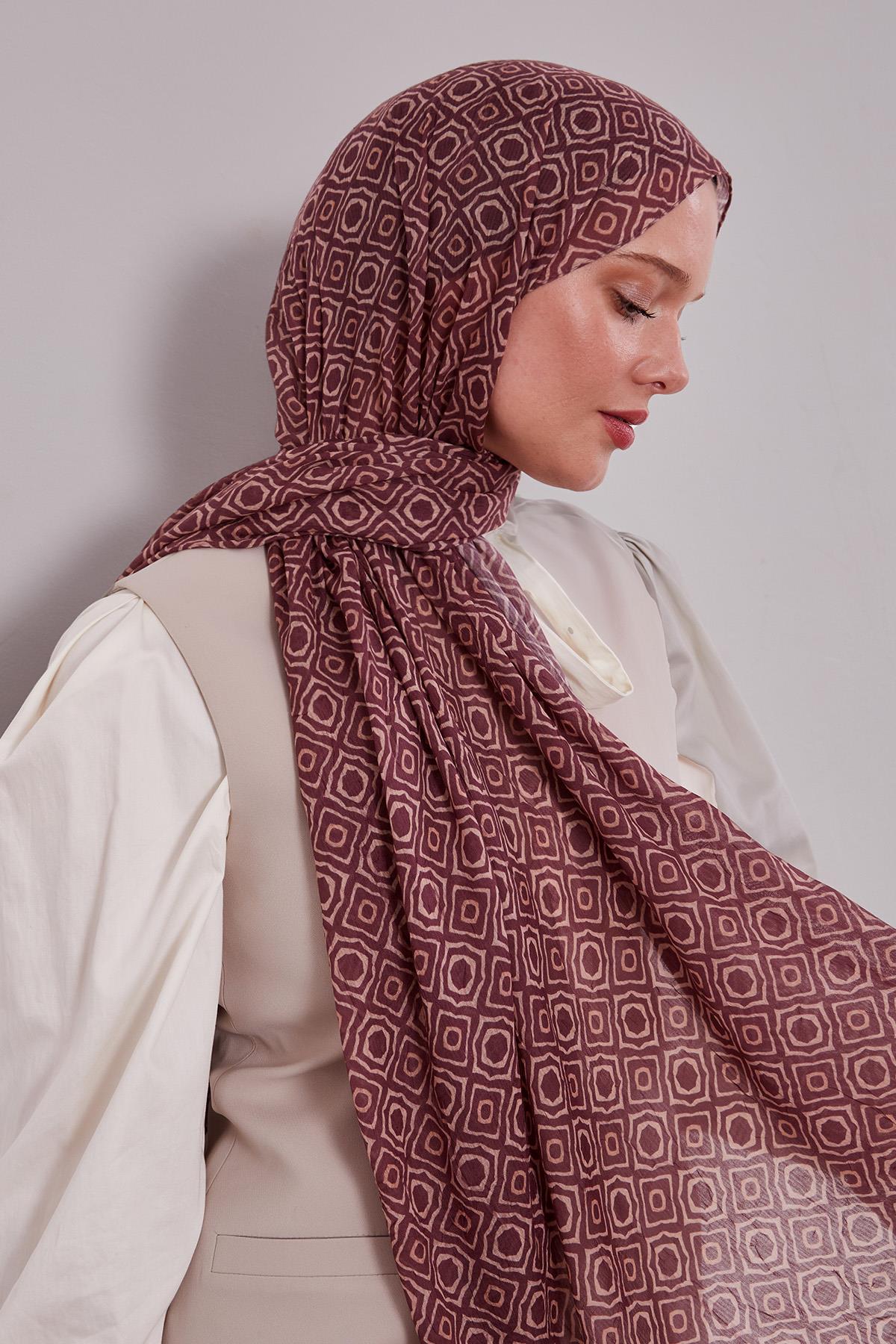 Fivescarf Menekşe Karo Desenli Craze Comfort Şal