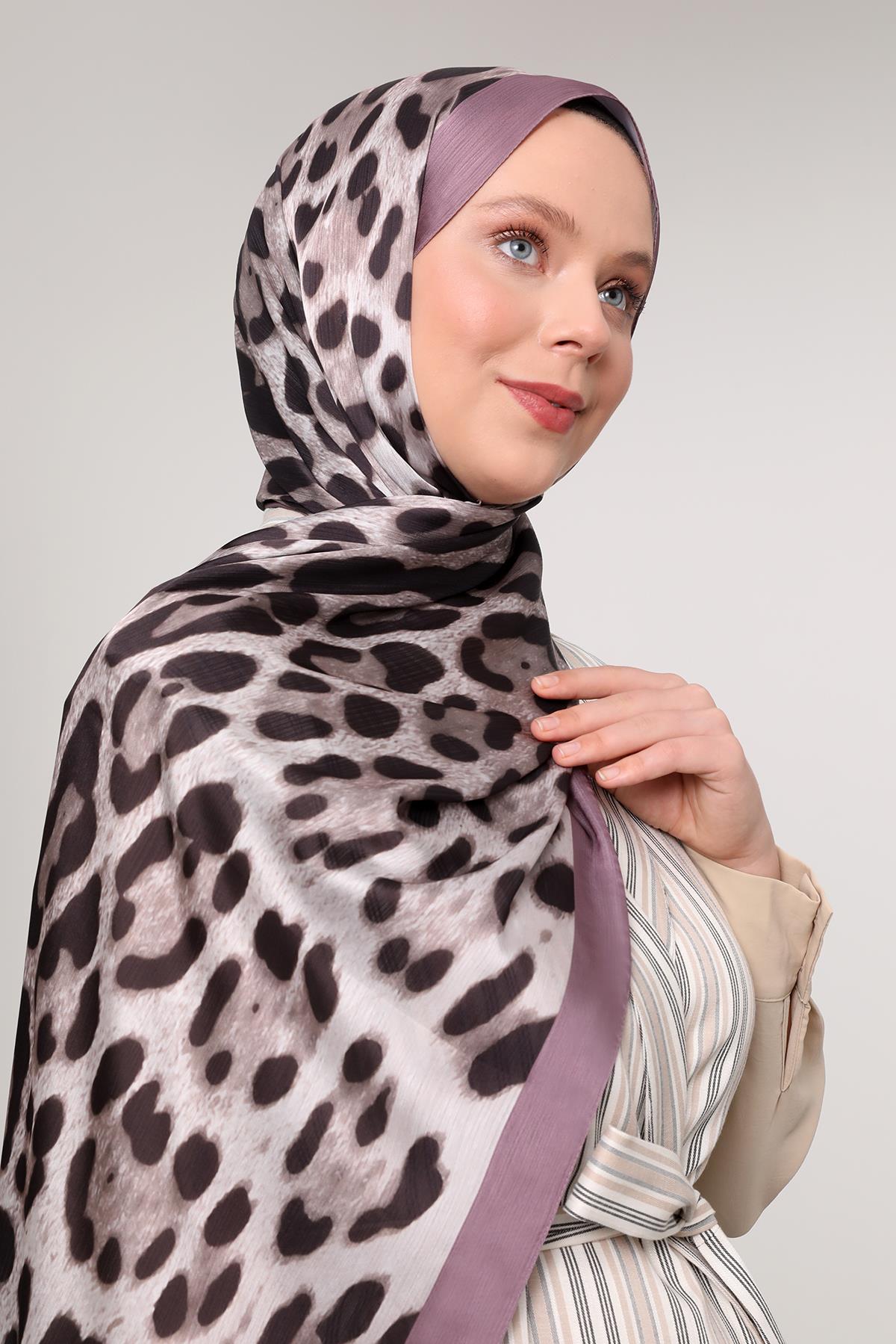 Fivescarf Menekşe Leopar Desen Brand Şal