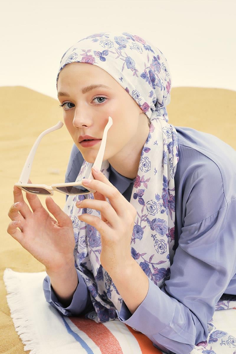 Fivescarf Menekşe Relax Büyük Çiçekli Şal