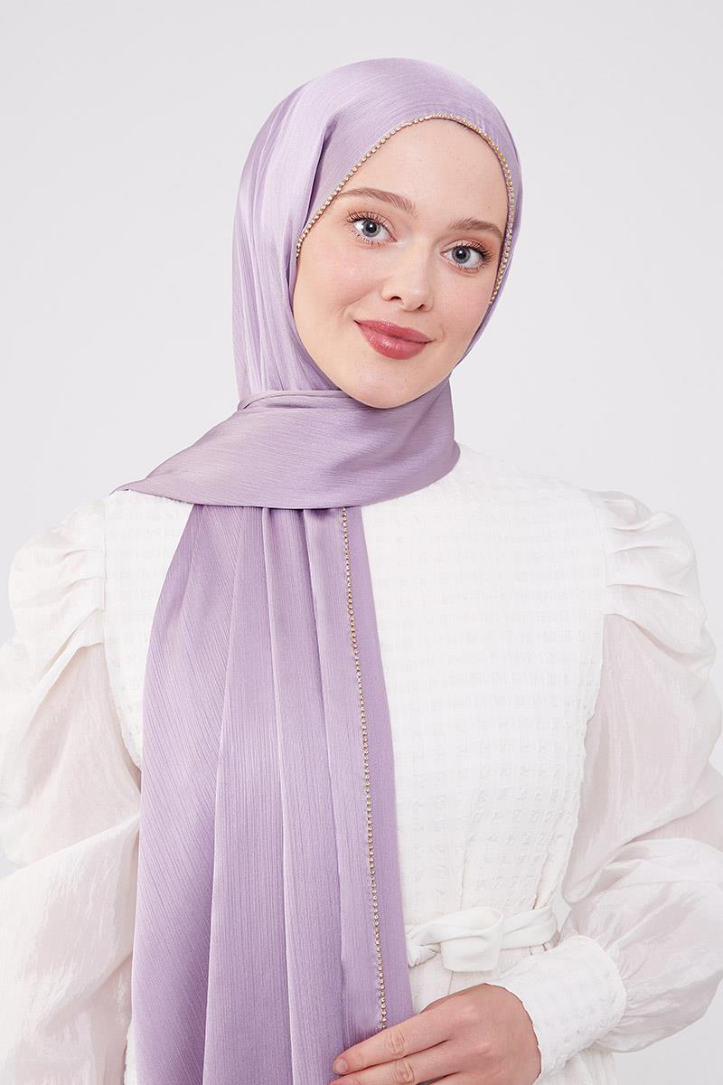 Fivescarf Menekşe Yanları Taş Şeritli Brilant Şal