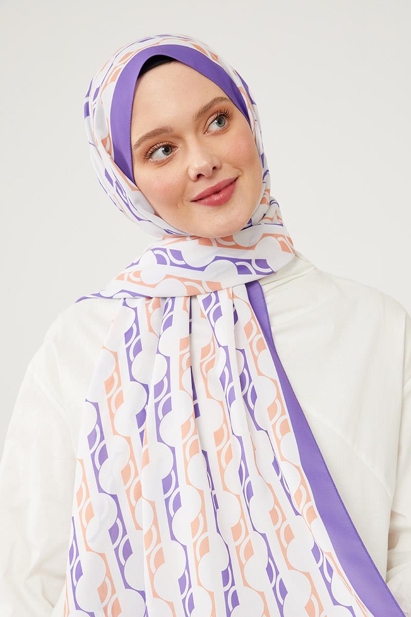 Fivescarf Menekşe Yuvarlak Desen Violet Medine İpeği Şal