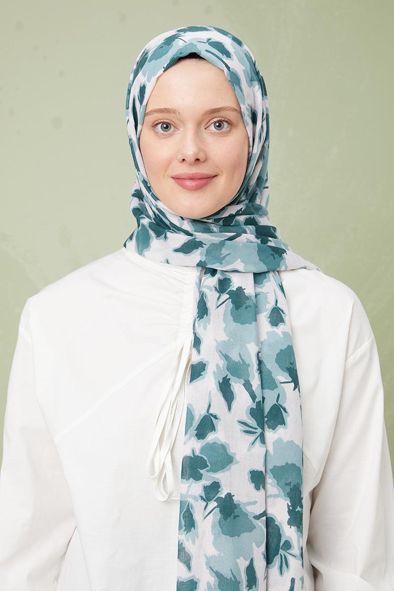 Fivescarf Mint Yeşili Desenli Cotton Şal