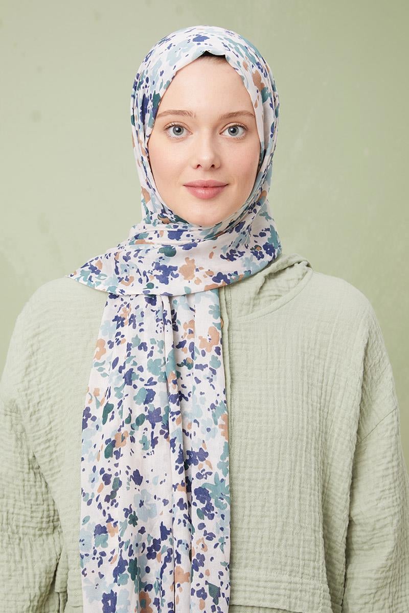 Fivescarf Mint Yeşili Desenli Cotton Şal