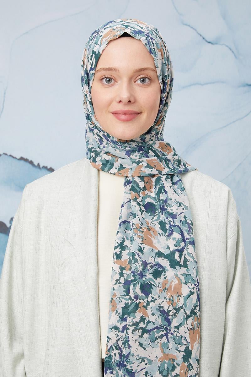 Fivescarf Mint Yeşili Desenli Cotton Şal