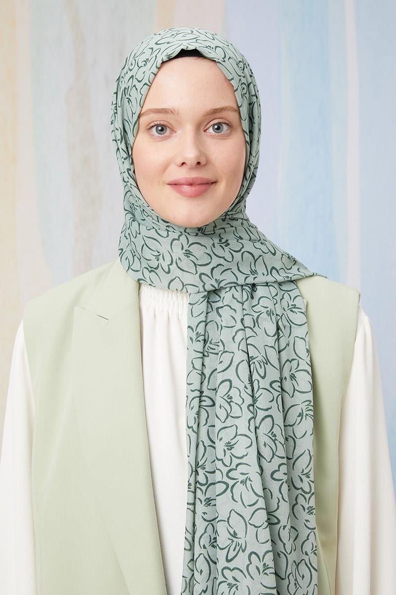 Fivescarf Mint Yeşili Desenli Cotton Şal