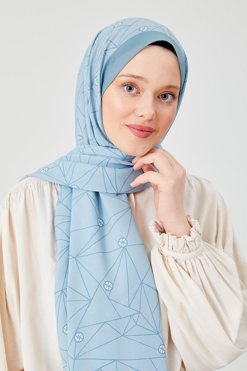 Fivescarf Mint Yeşili Geometrik Desen Violet Medine İpeği Şal