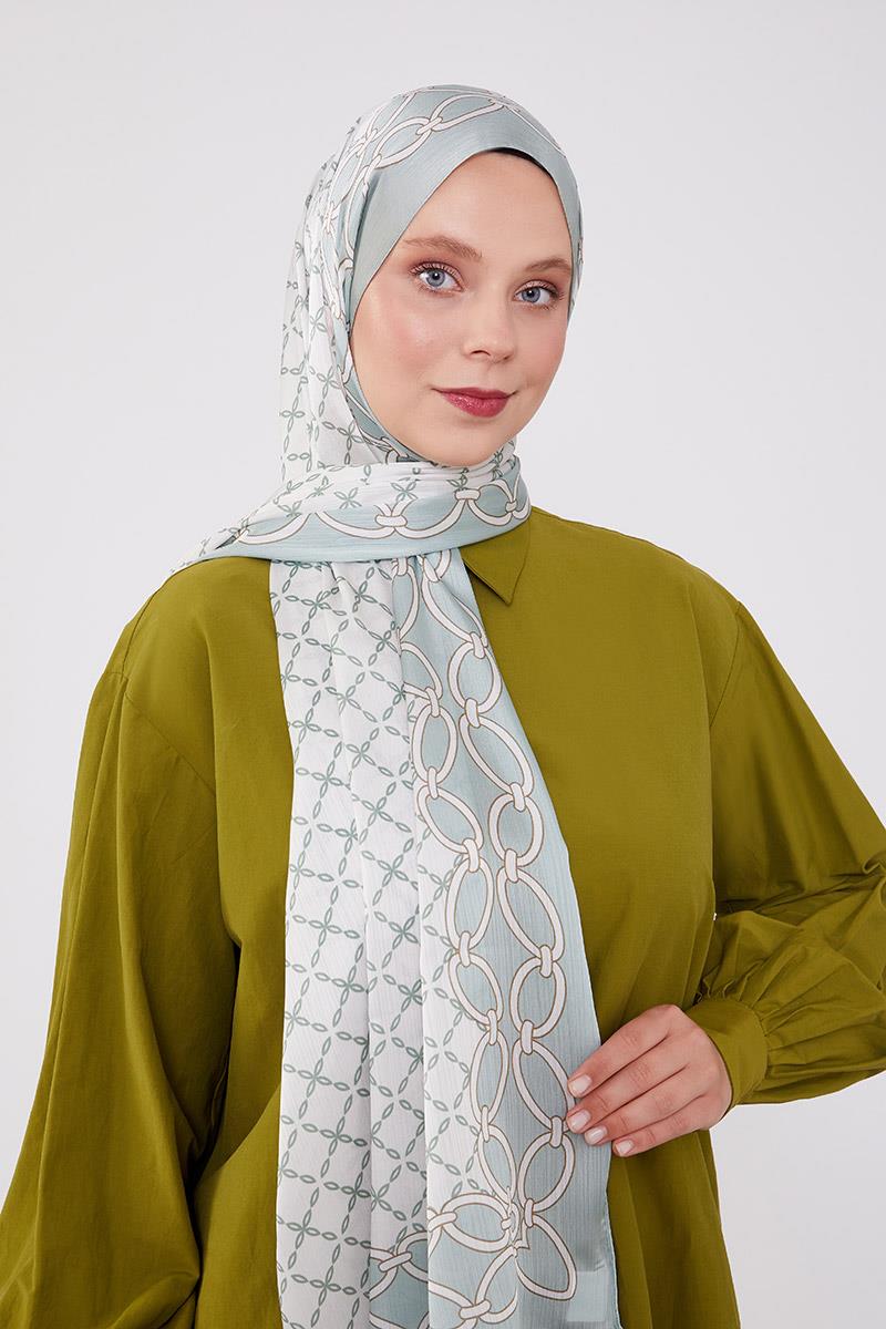 Fivescarf Mint Yeşili Kare Zincir Desenli Brand Şal