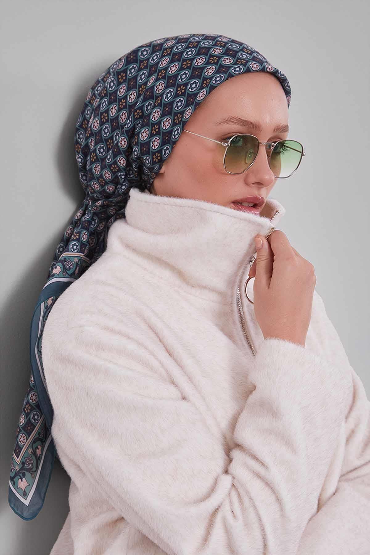 Fivescarf Mint Yeşili Papatya Desen Silk Coton Eşarp