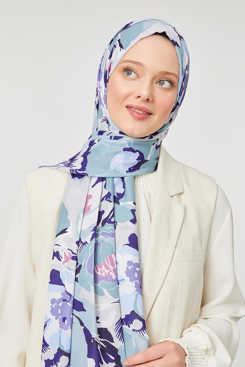 Fivescarf Mor Çiçek Desenli Mono Şal