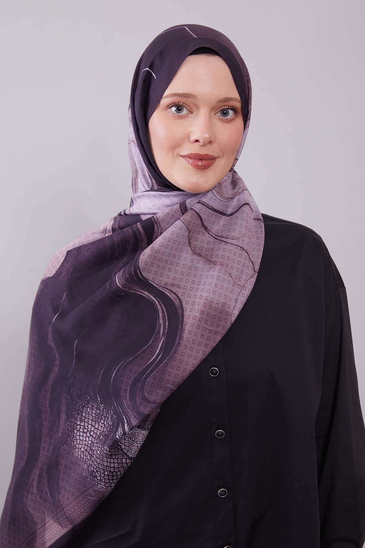 Fivescarf Mor Dalgalı Desenli Colver Şal