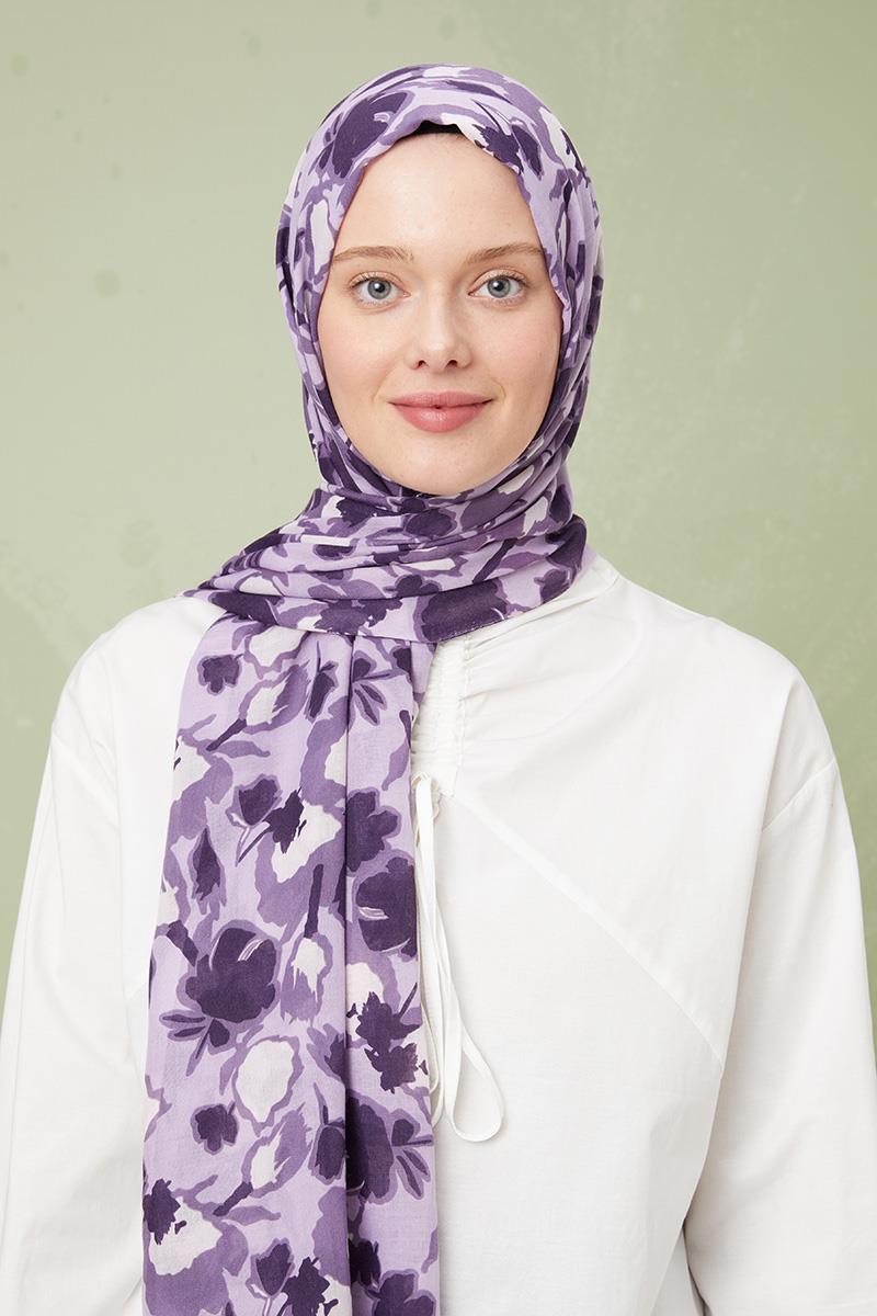 Fivescarf Mor Desenli Cotton Şal
