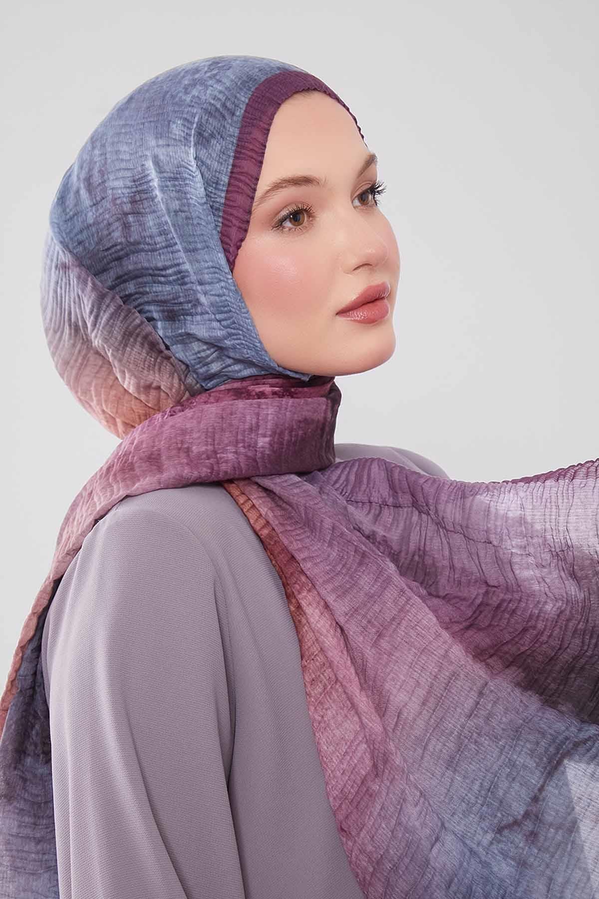 Fivescarf Mor Geçişli Müslin Cotton Şal