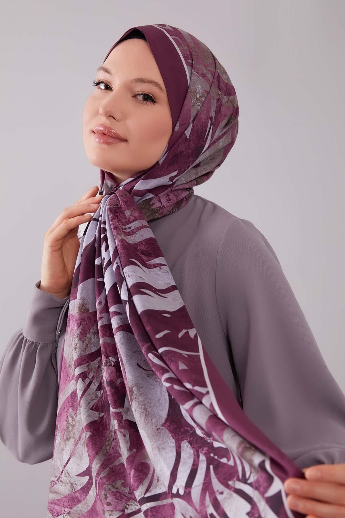 Fivescarf Mor Geometrik Desen Moos Chrep Şal