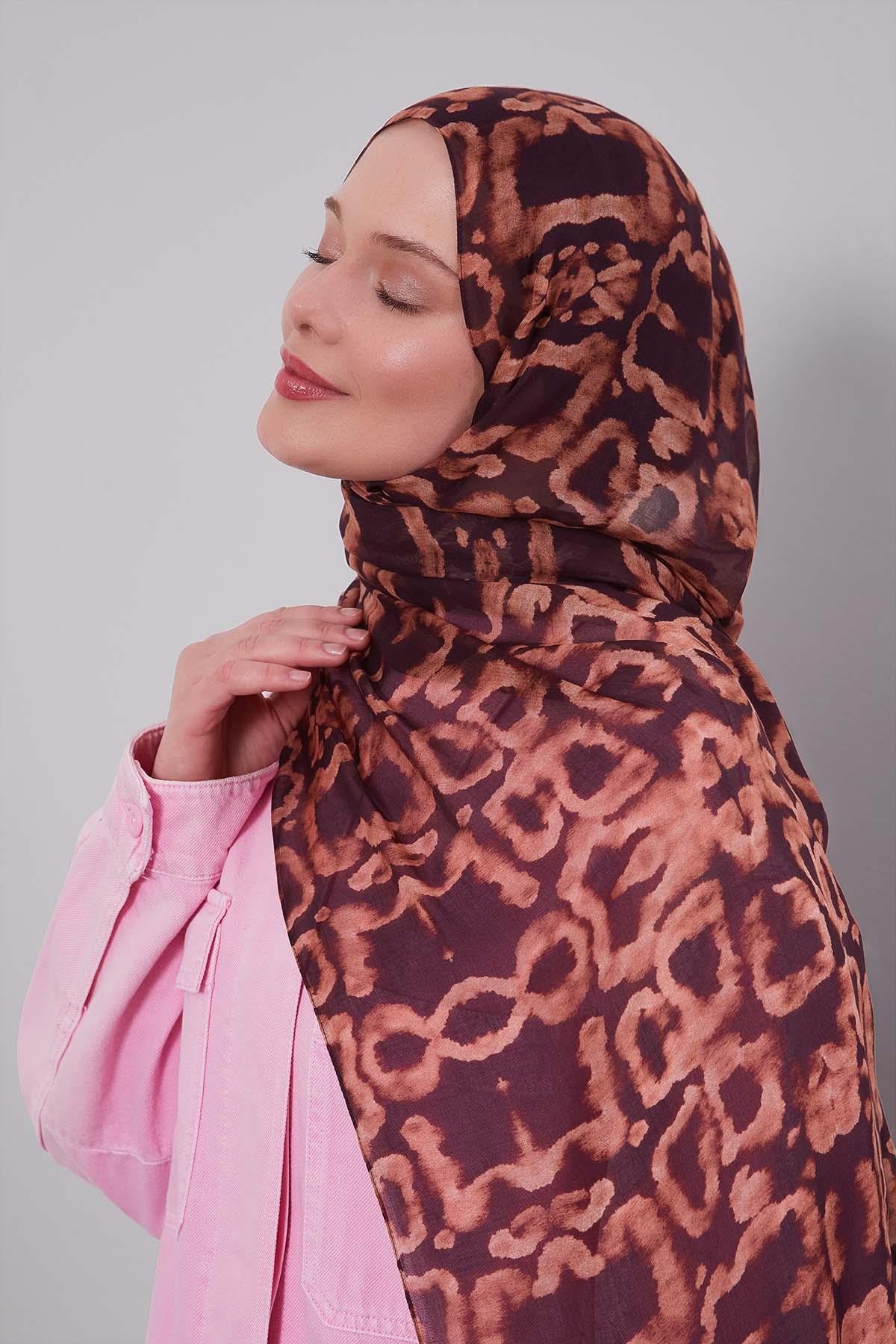 Fivescarf Mor Leopar Desen Vivian Şal