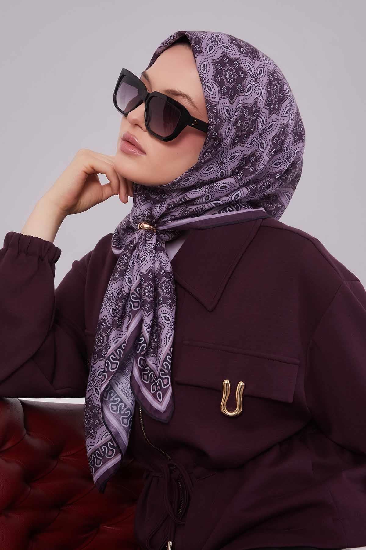Fivescarf Mor Motif Desen Silk Coton Eşarp