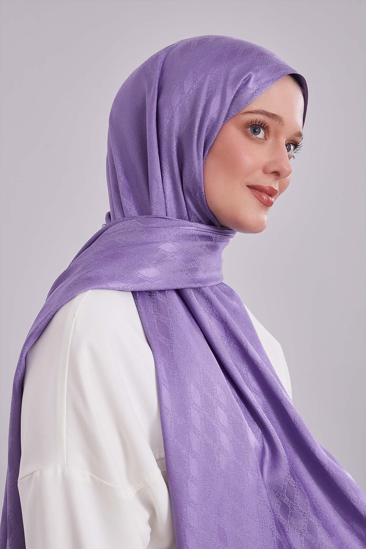 Fivescarf Mor Örgü Desen Jakar Şal