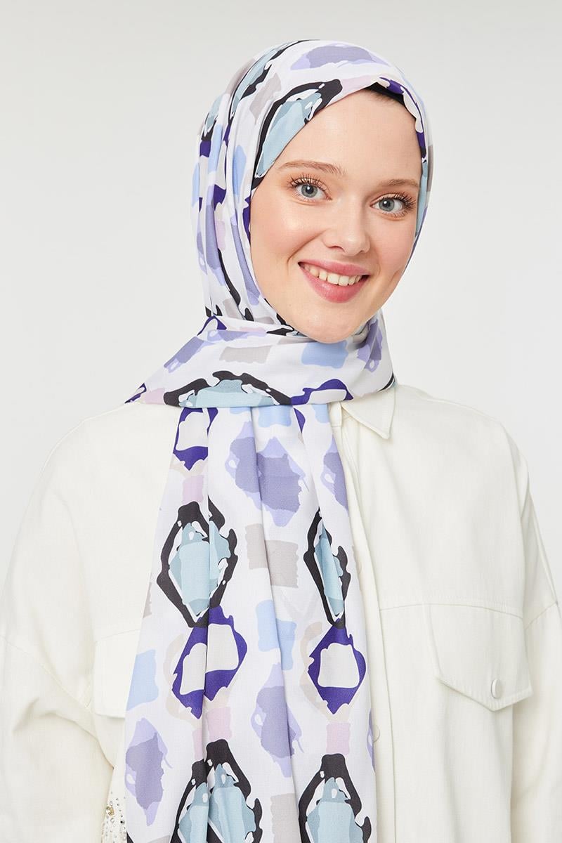 Fivescarf Mor Üçgen Desen Mono Krep Şal