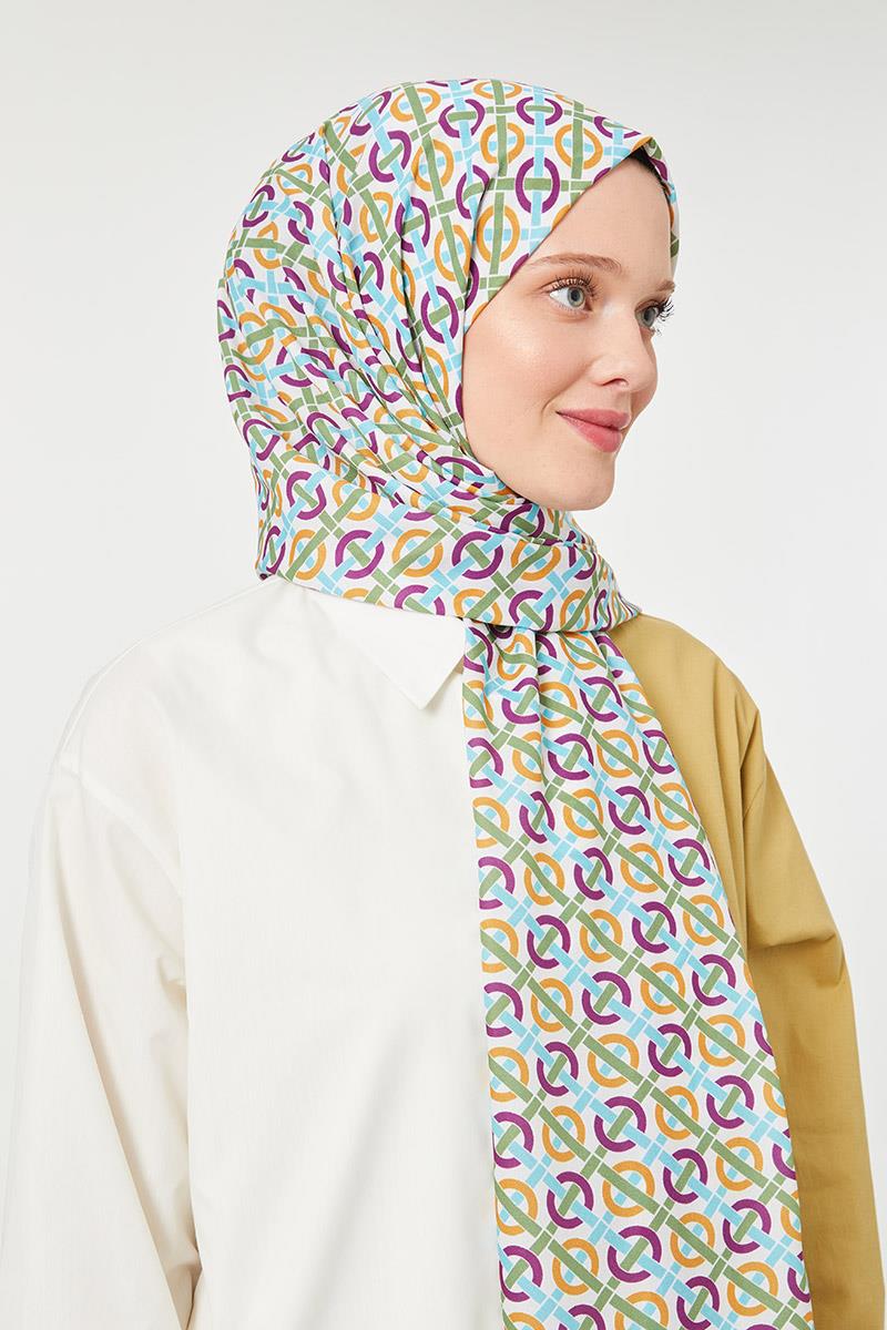 Fivescarf Mor Yuvarlak Desen Mono Krep Şal