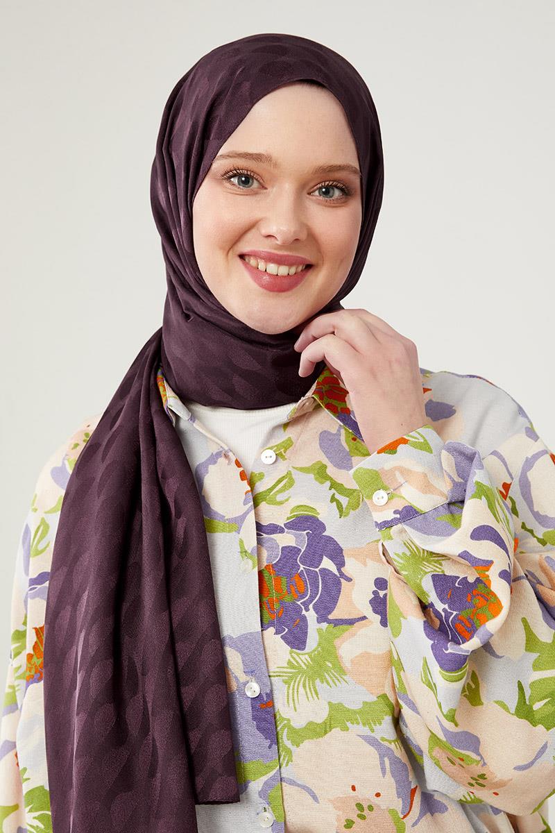 Fivescarf Mürdüm Ay Desen Jakarlı Elegance Şal