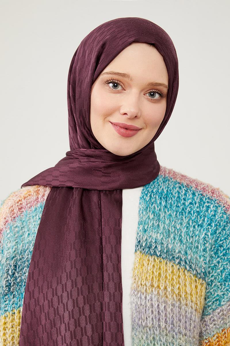 Fivescarf Mürdüm Burgu Desen Jakarlı Elegance Şal