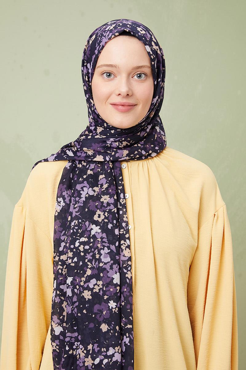 Fivescarf Mürdüm Desenli Cotton Şal