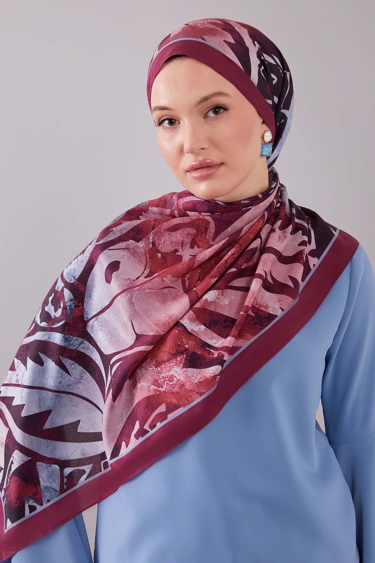 Fivescarf Mürdüm Geometrik Desen Moos Chrep Şal
