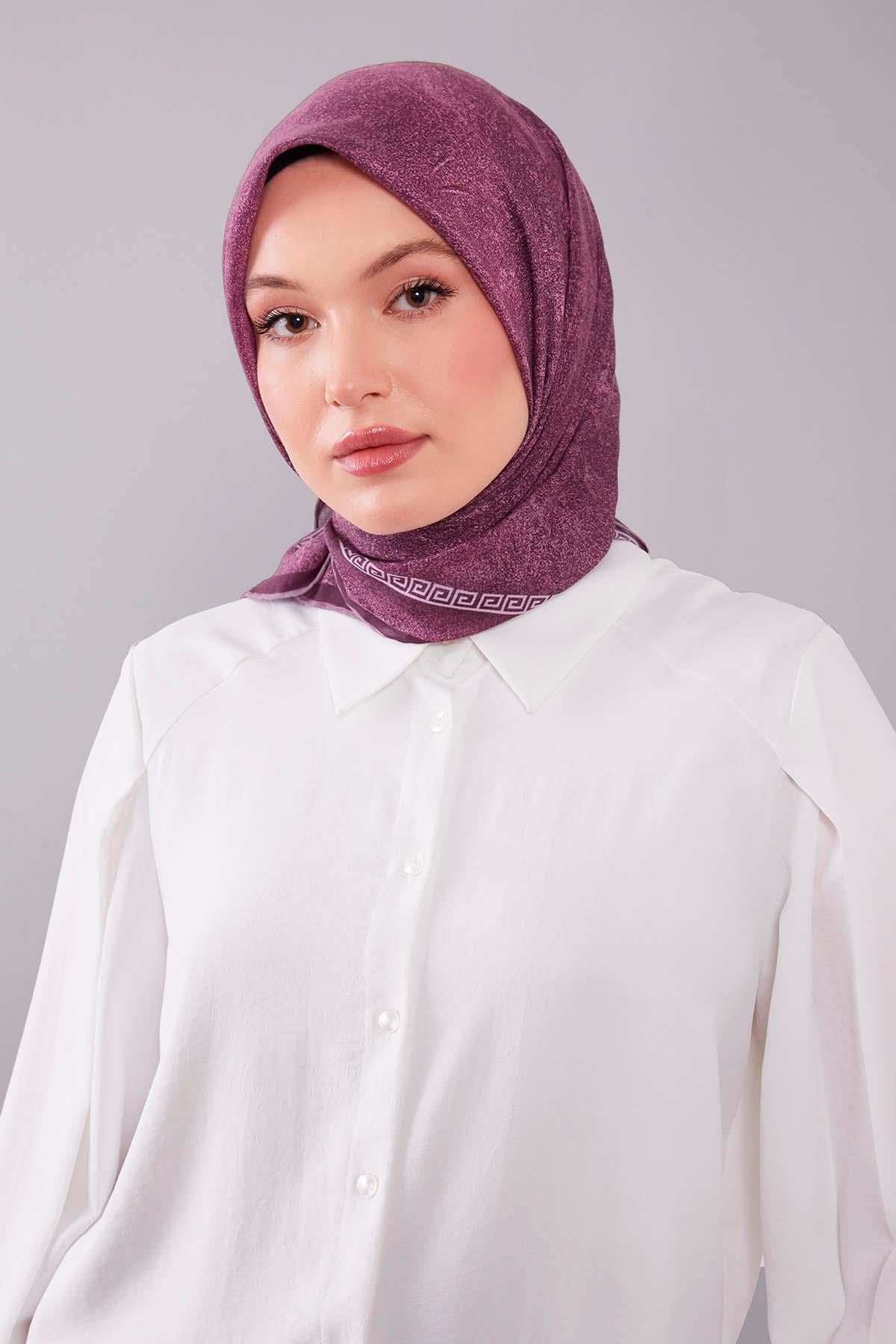 Fivescarf Mürdüm Kenar Motifli Silk Cotton Eşarp