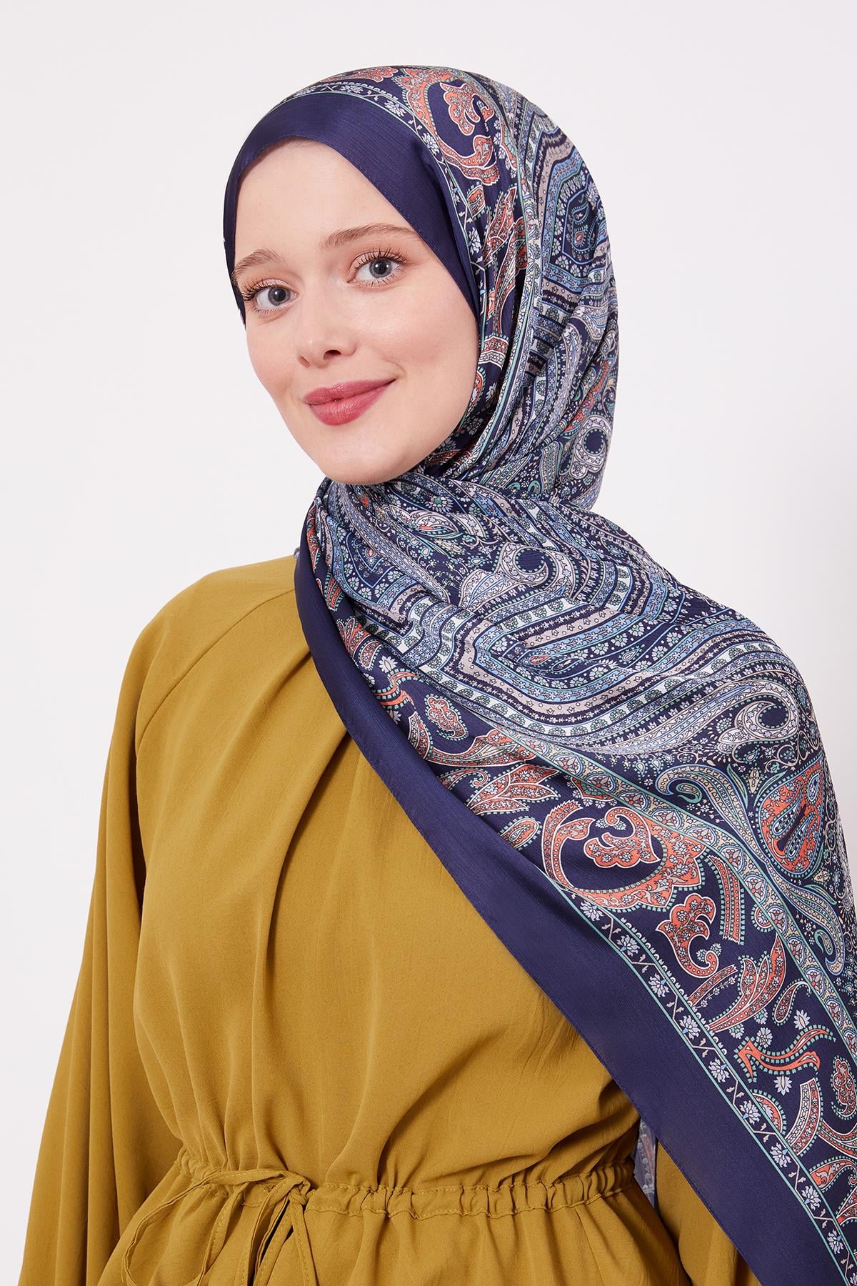Fivescarf Parlament Mavisi Etnik Desen Brand Şal