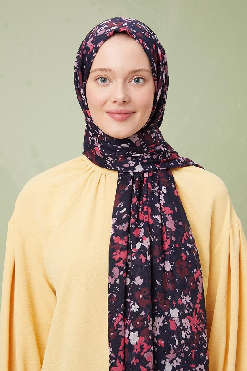 Fivescarf Patlıcan Moru Desenli Cotton Şal