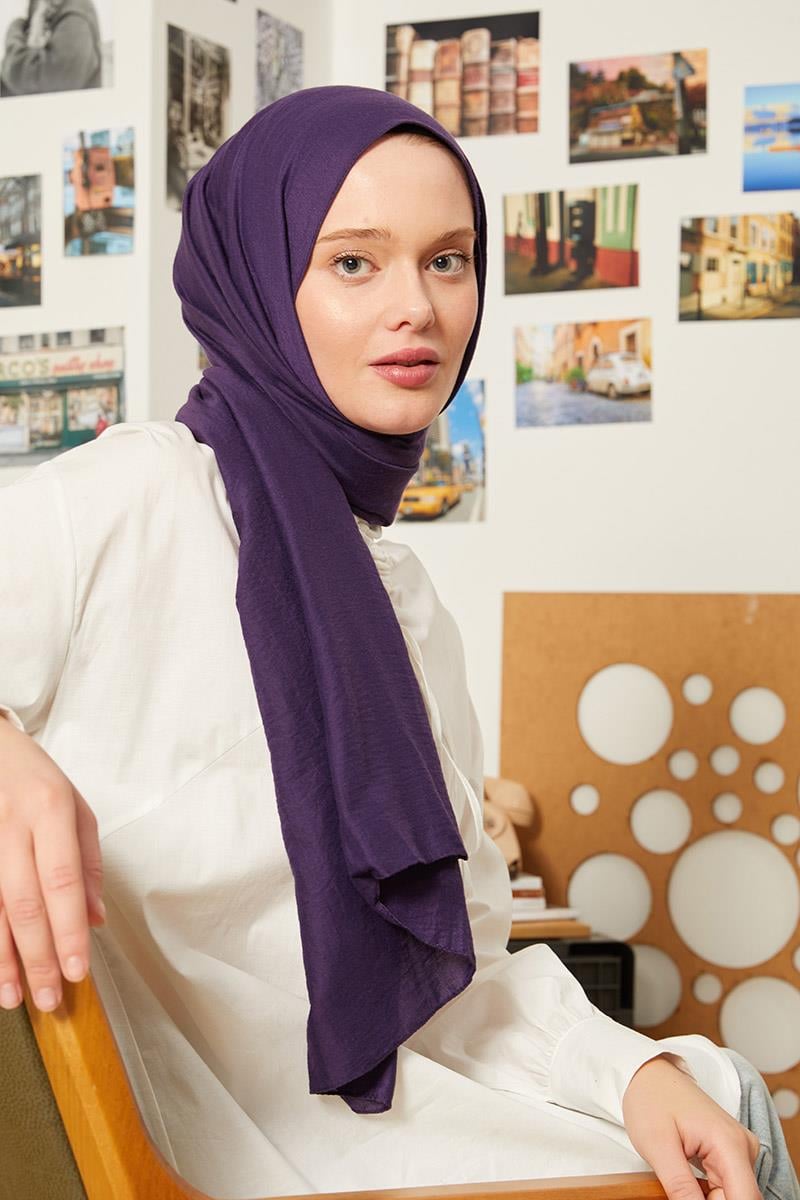 Fivescarf Patlıcan Moru Touch Pamuk Şal