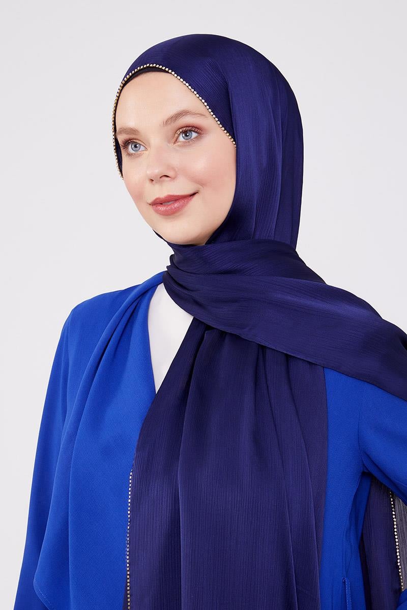 Fivescarf Patlıcan Moru Yanları Taş Şeritli Brilant Şal