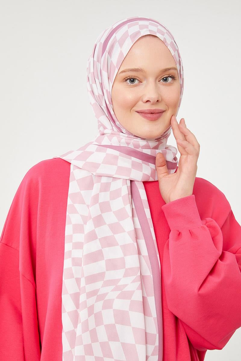 Fivescarf Pembe Dama Desen Mono Krep Şal