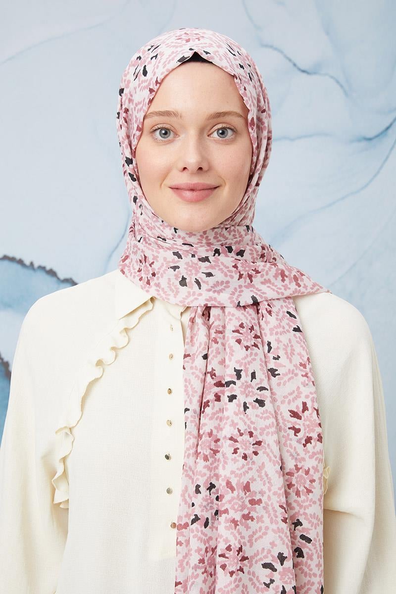 Fivescarf Pembe Desenli Cotton Şal