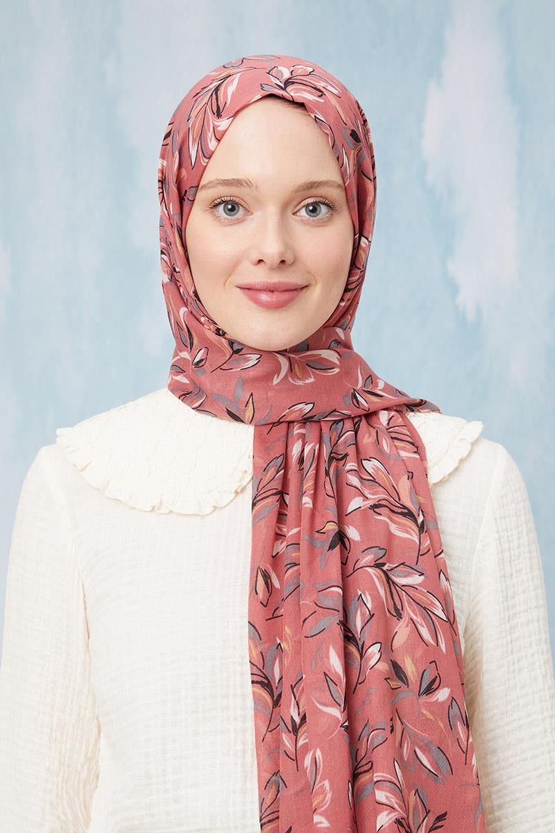 Fivescarf Pembe Desenli Cotton Şal