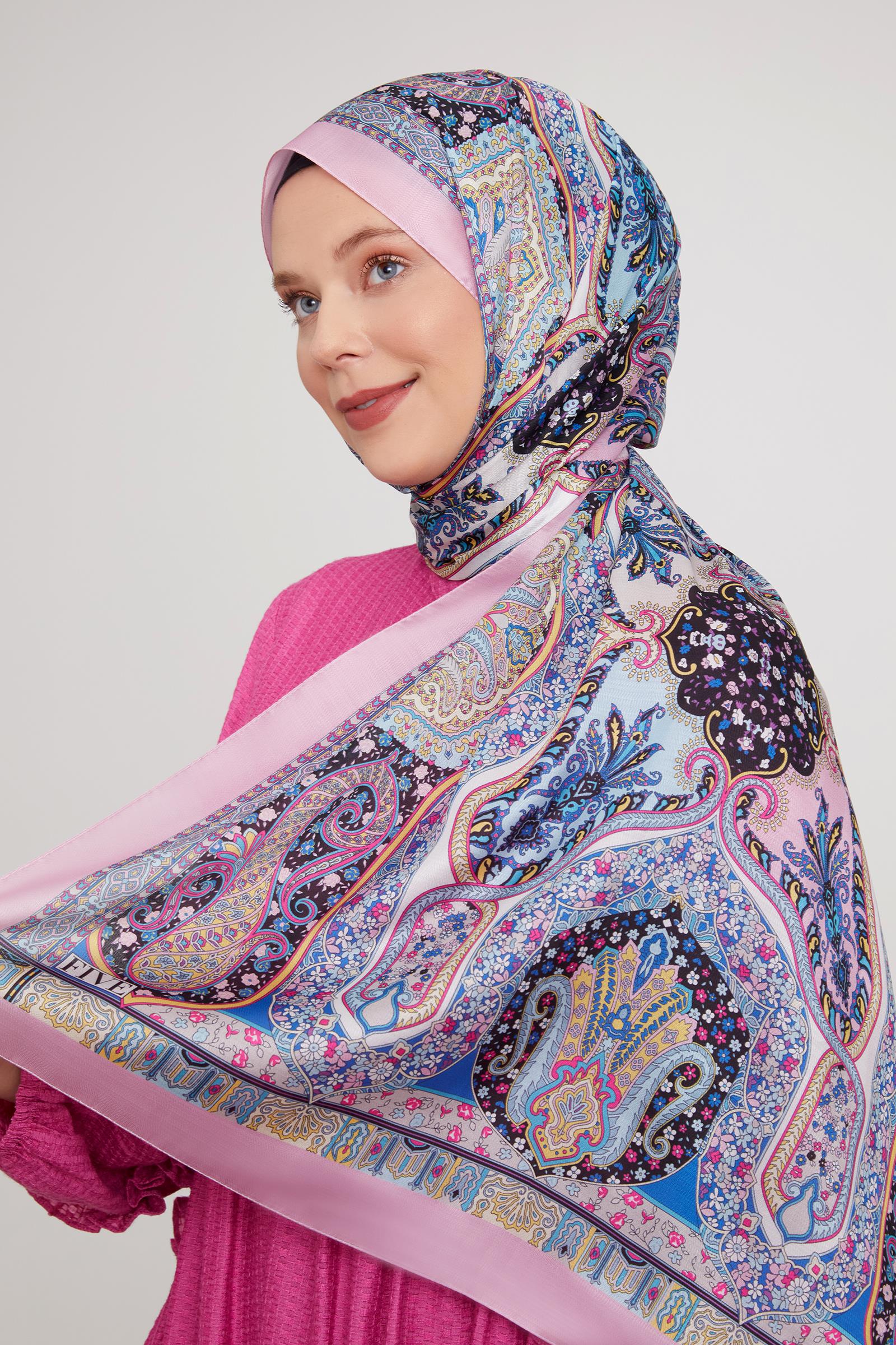 Fivescarf Pembe Etnik Baskılı Vual İpek Şal