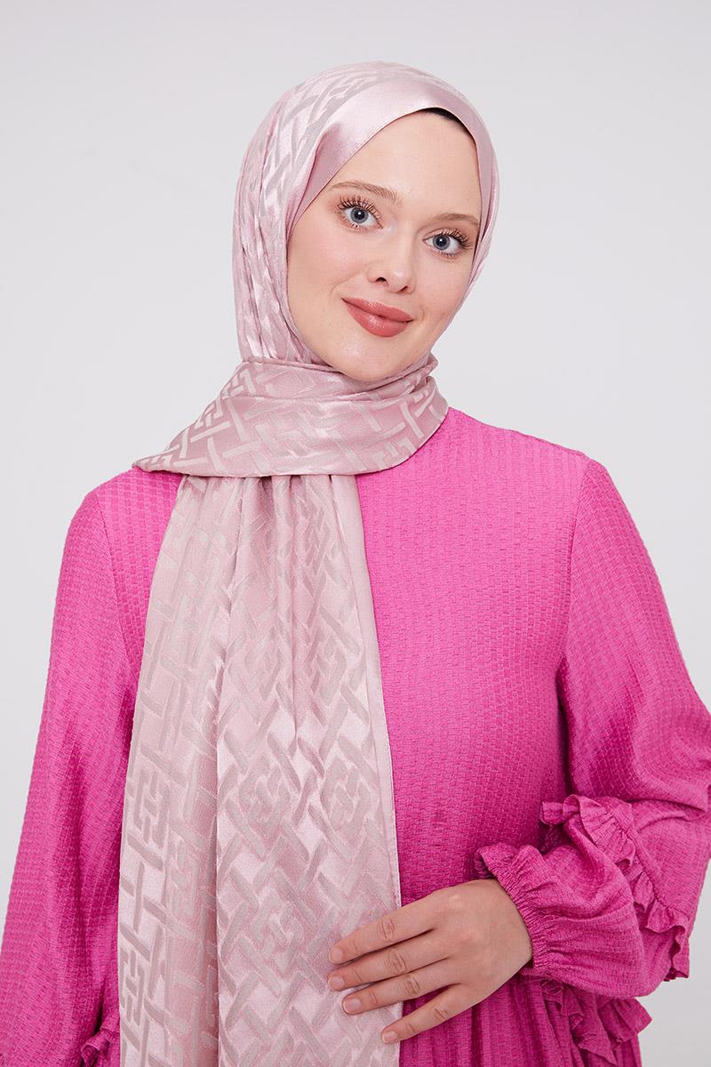Fivescarf Pembe Geometrik Desen Deluxe Devore Şal