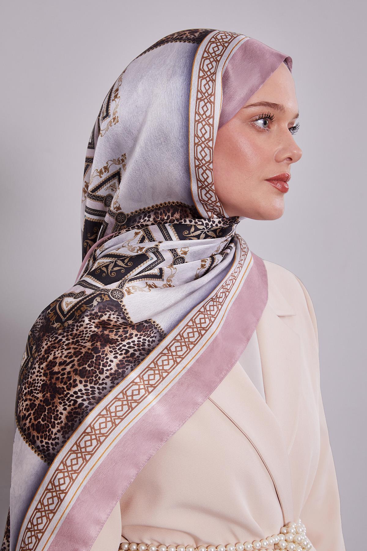 Fivescarf Pembe Geometrik Desen Vual İpek Şal