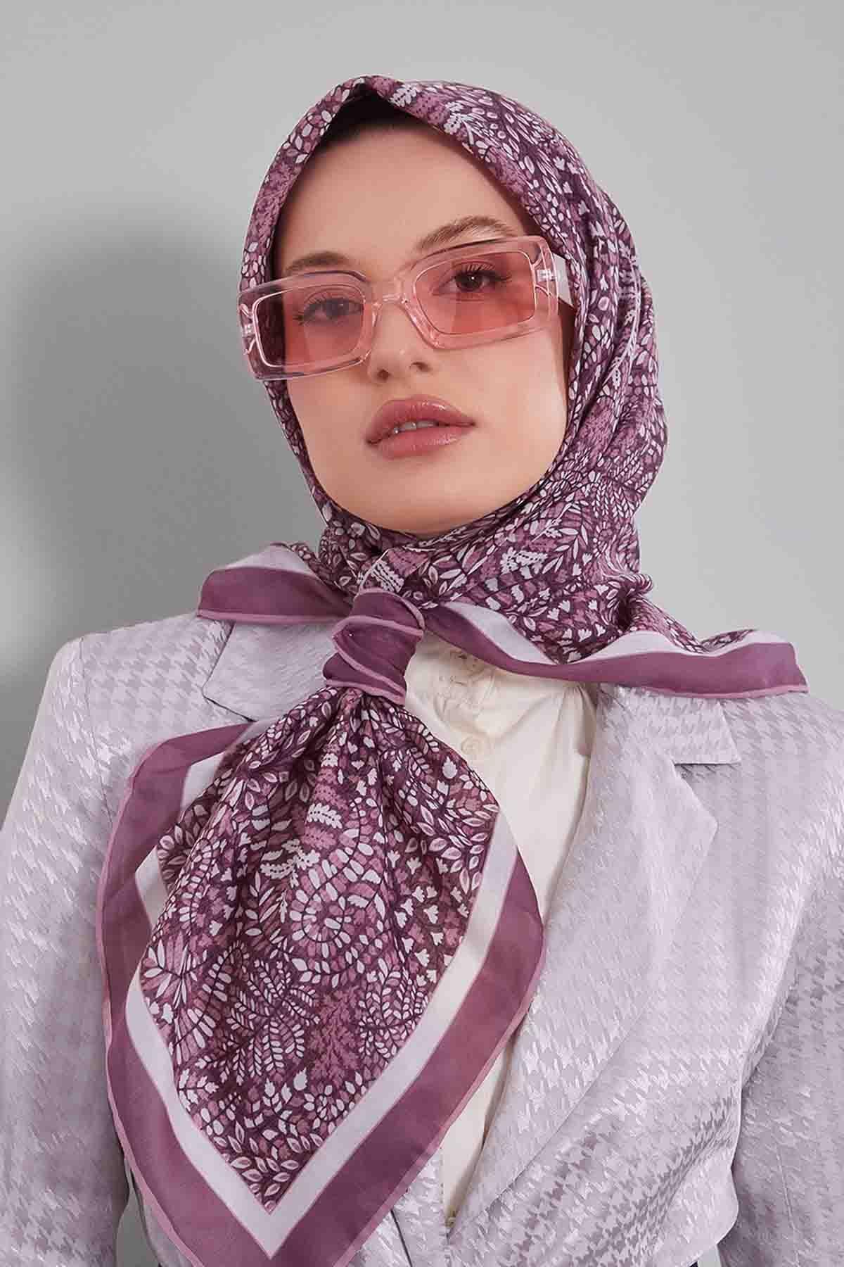 Fivescarf Pembe Mini Yaprak Desen Silk Coton Eşarp
