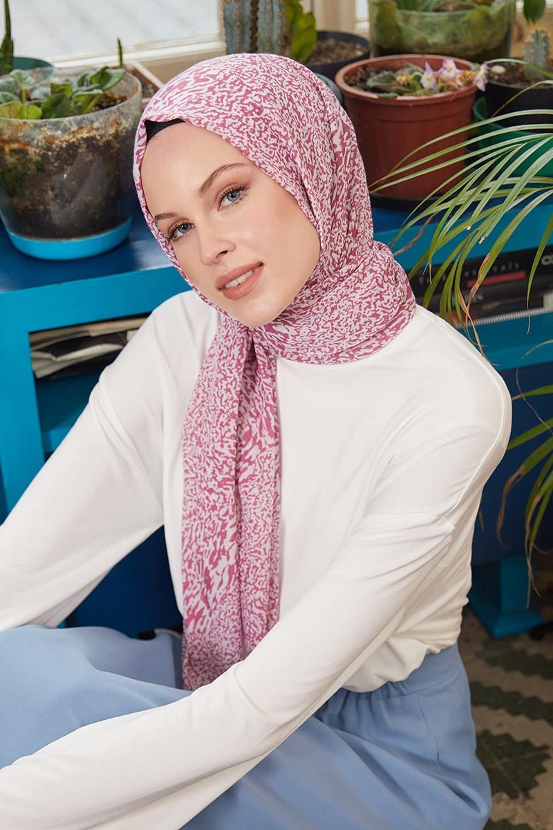 Fivescarf Pembe Relax Ebruli Desen Şal