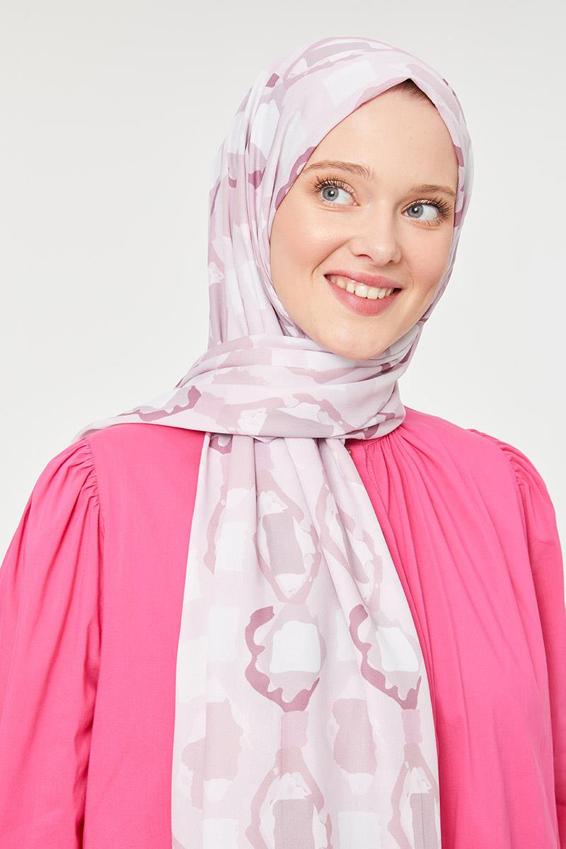 Fivescarf Pembe Üçgen Desen Mono Krep Şal