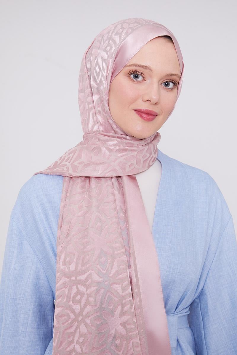 Fivescarf Pembe Yonca Desen Deluxe Devore Şal