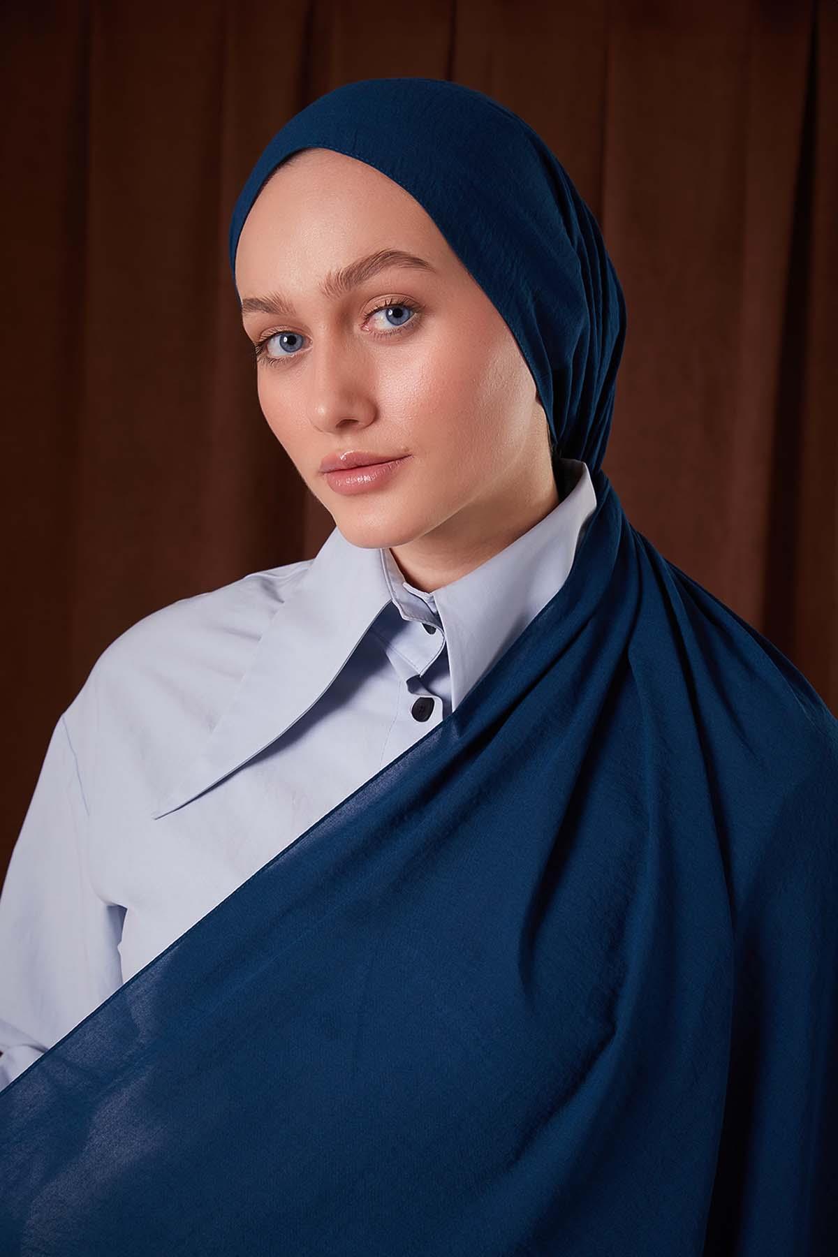 Fivescarf Petrol Mavi Düz Luna Cotton Şal