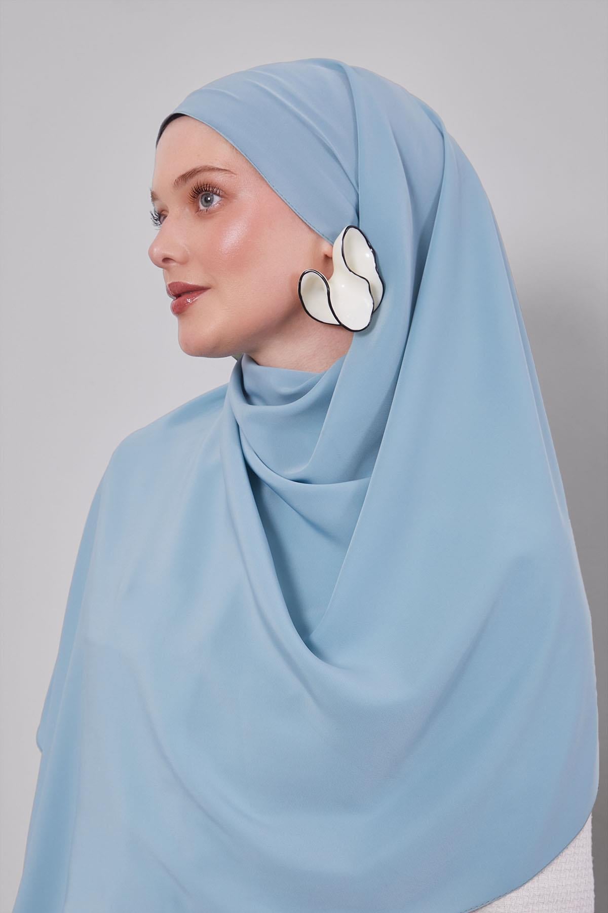 Fivescarf Petrol Mavi Taşlı Lüx Medine İpeği Şal
