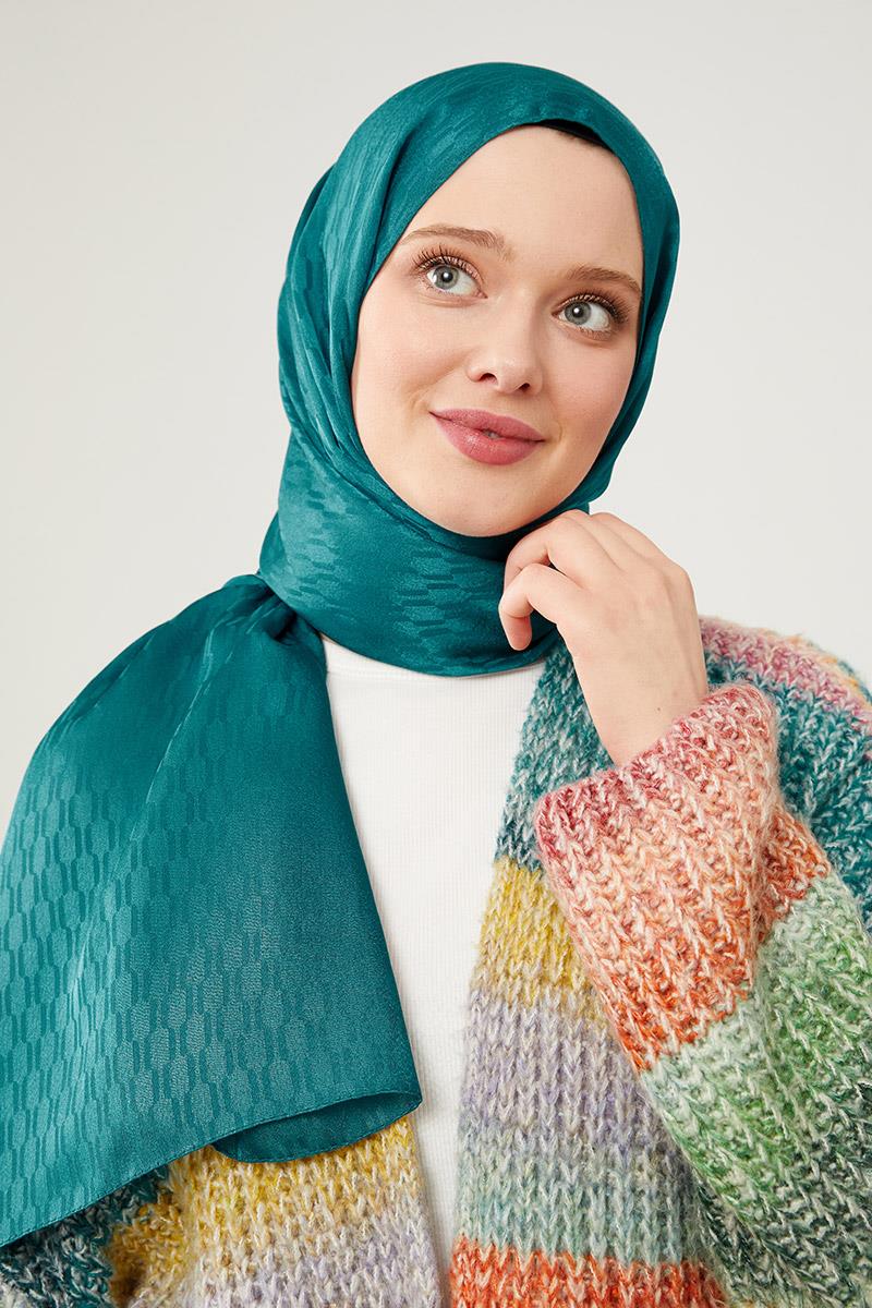 Fivescarf Petrol Yeşili Burgu Desen Jakarlı Elegance Şal