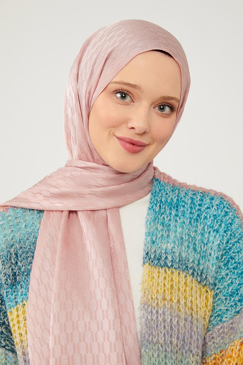 Fivescarf Pudra Burgu Desen Jakarlı Elegance Şal