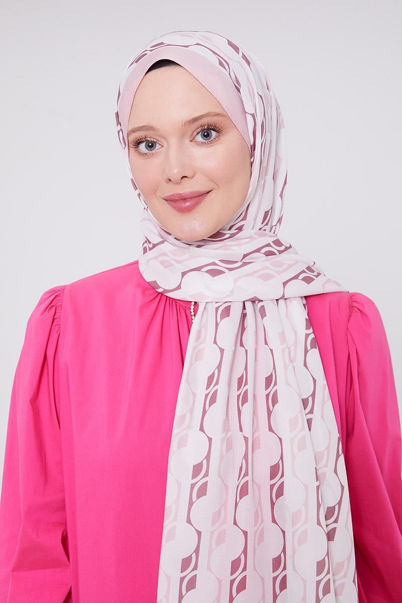 Fivescarf Pudra Geometrik Desen Mono Şal