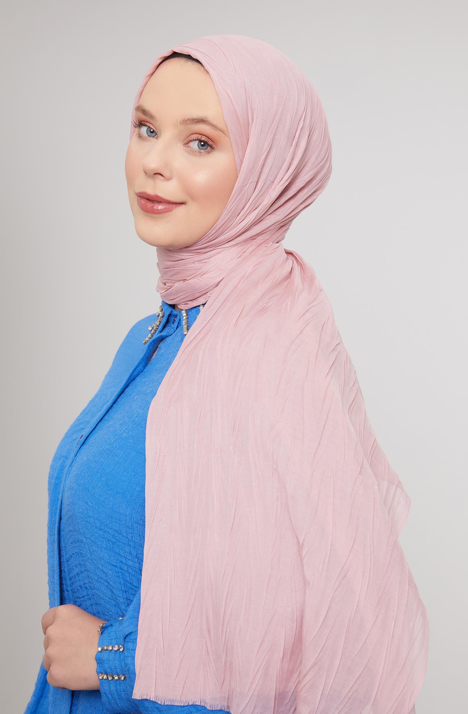 Fivescarf Pudra Pliseli Pamuklu Şal