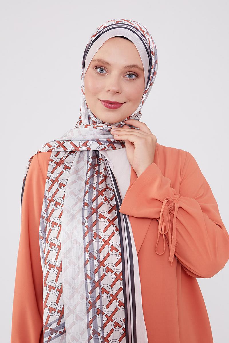 Fivescarf Pudra Şeritli Halka Desen Brand Şal